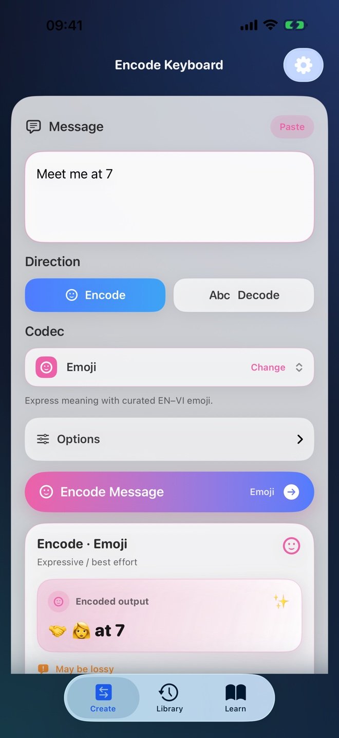 Encode Keyboard Create screen with direction and codec controls