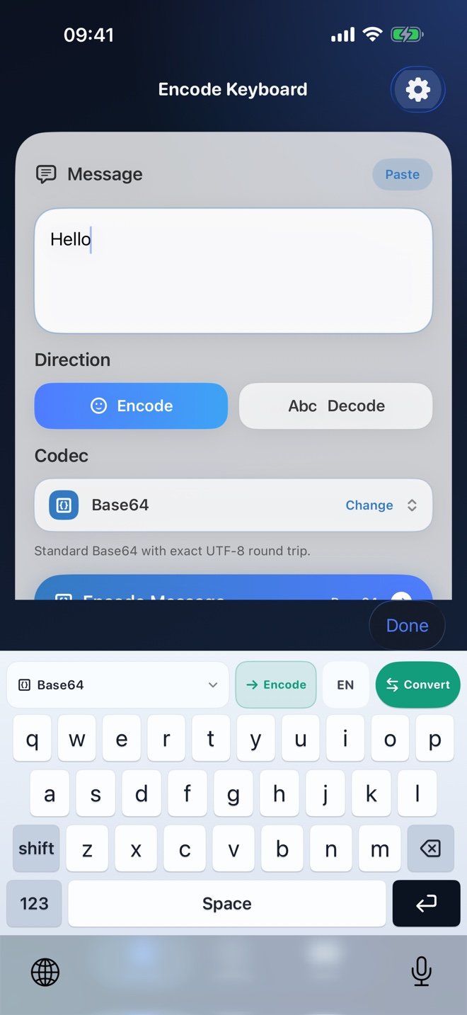 Encode Keyboard custom keyboard with Codec, Encode, EN, and Convert